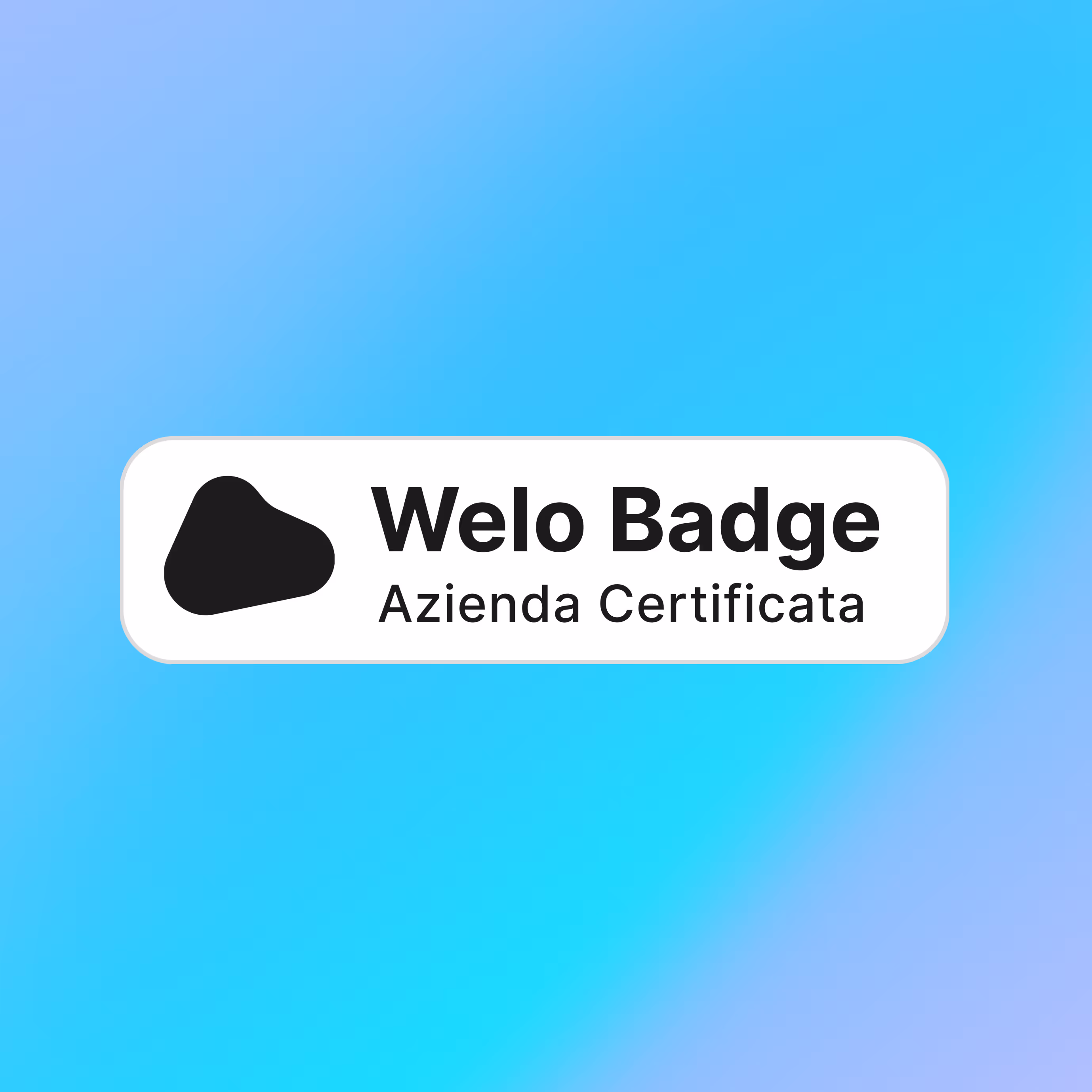 Logo di Welo Badge con testo Azienda Certificata su sfondo sfumato blu e viola.