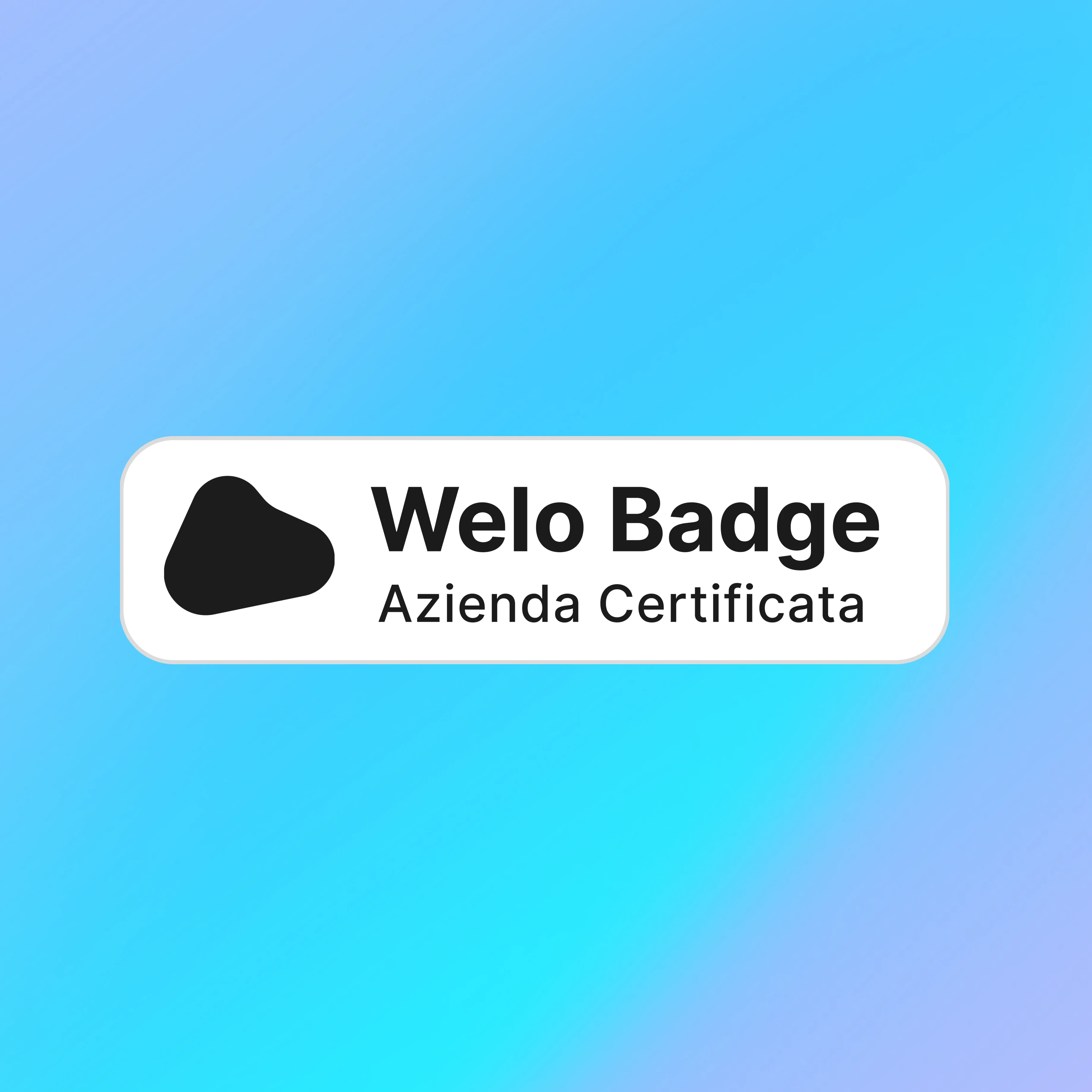 Badge Welo con testo Azienda Certificata su sfondo sfumato blu e viola.