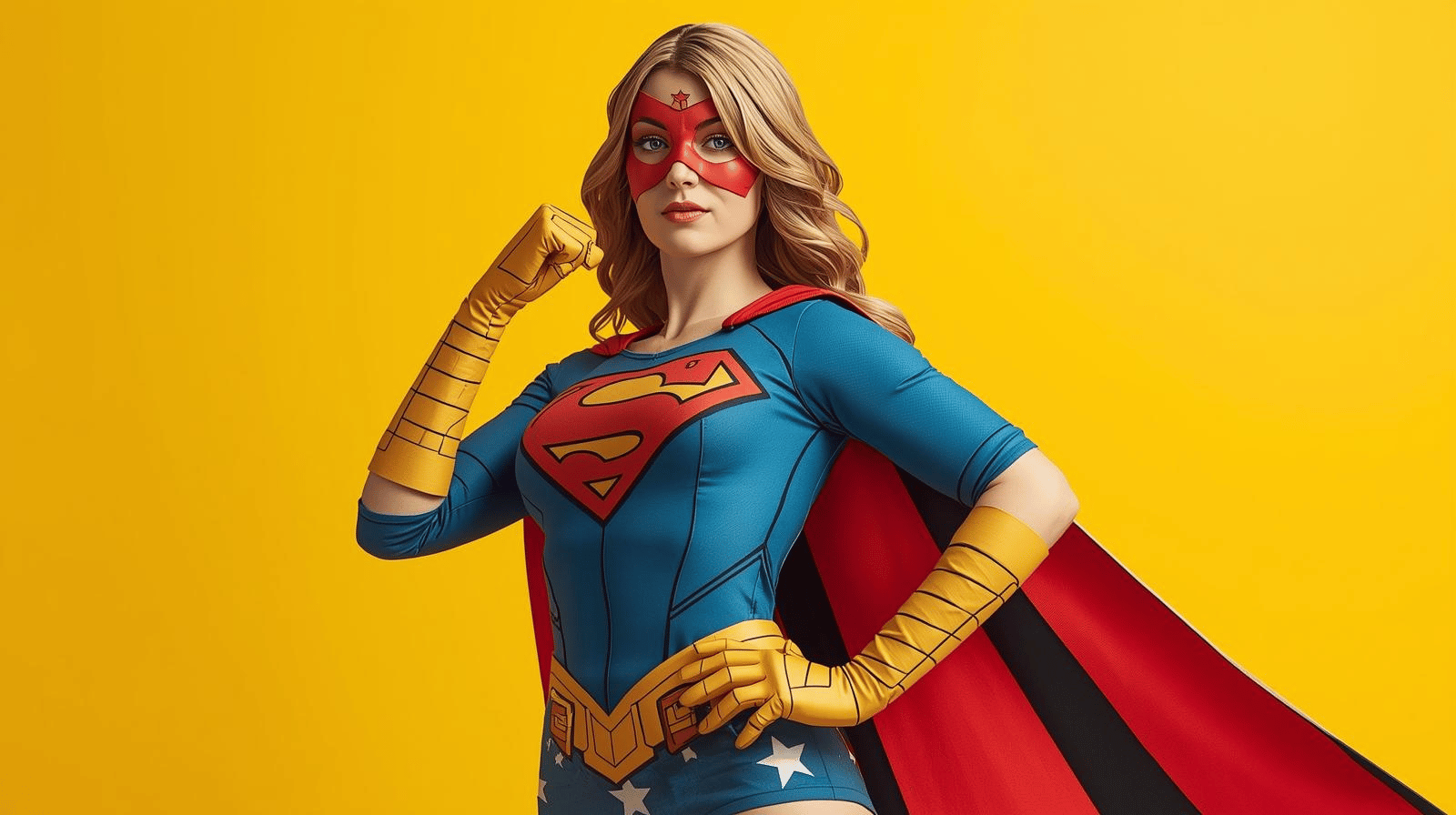 Eine stolze Superheldin im Kostüm