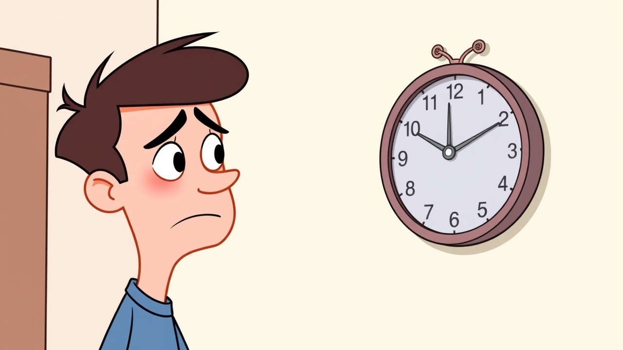 Eine Person schaut mit besorgtem Blick auf eine Wanduhr