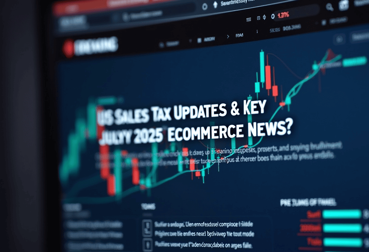 A July 2025 US Sales tax update notification and report on laptop screen