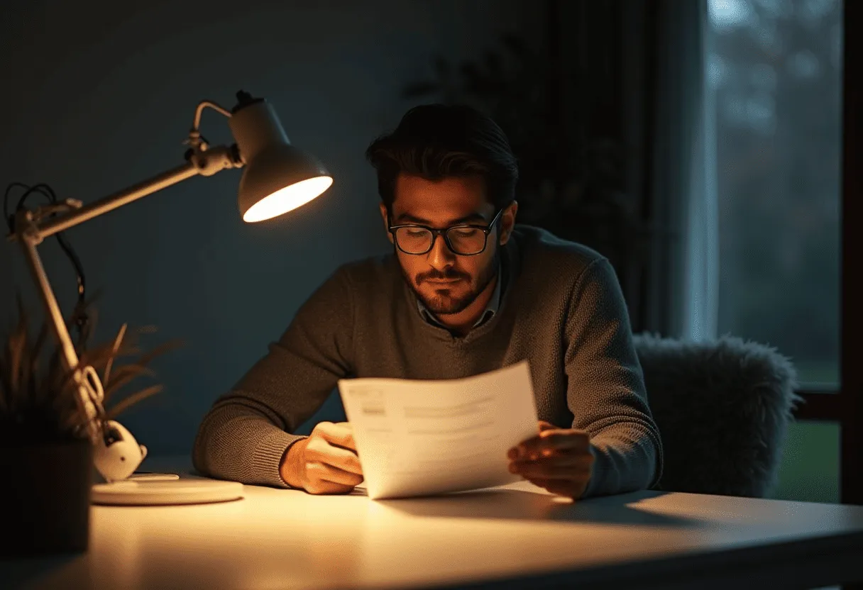 A businessman, sitting at a desk, reviewing documents answering the question “can you charge sales tax on a service?”