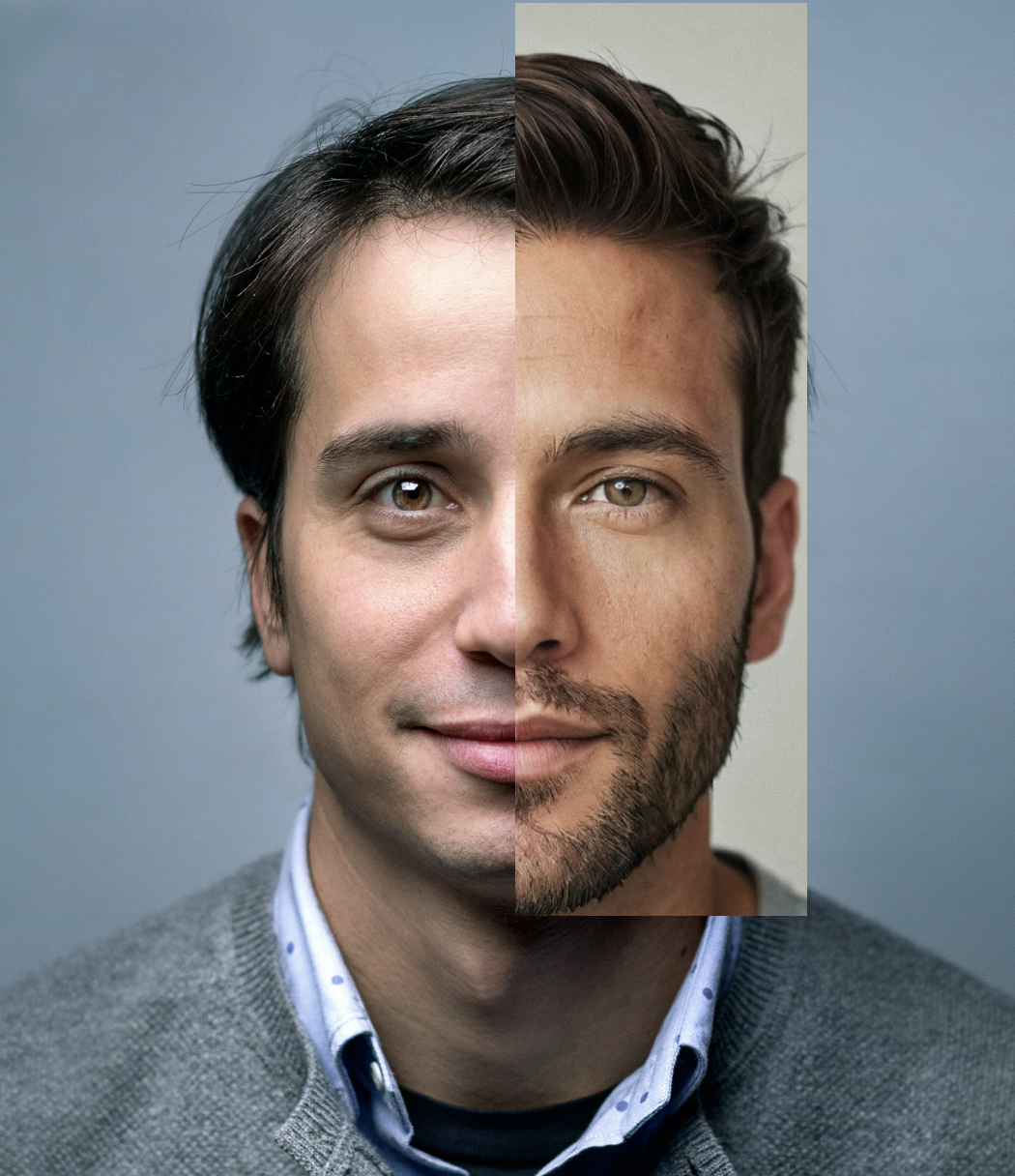 Man, half AI, half real fotograph