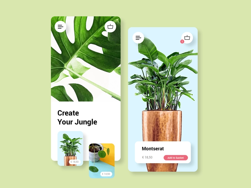 Mobile first design of a website for plant shop