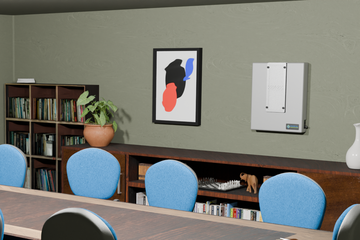 Radical Clean Solutions WallMount Device in an office meeting room