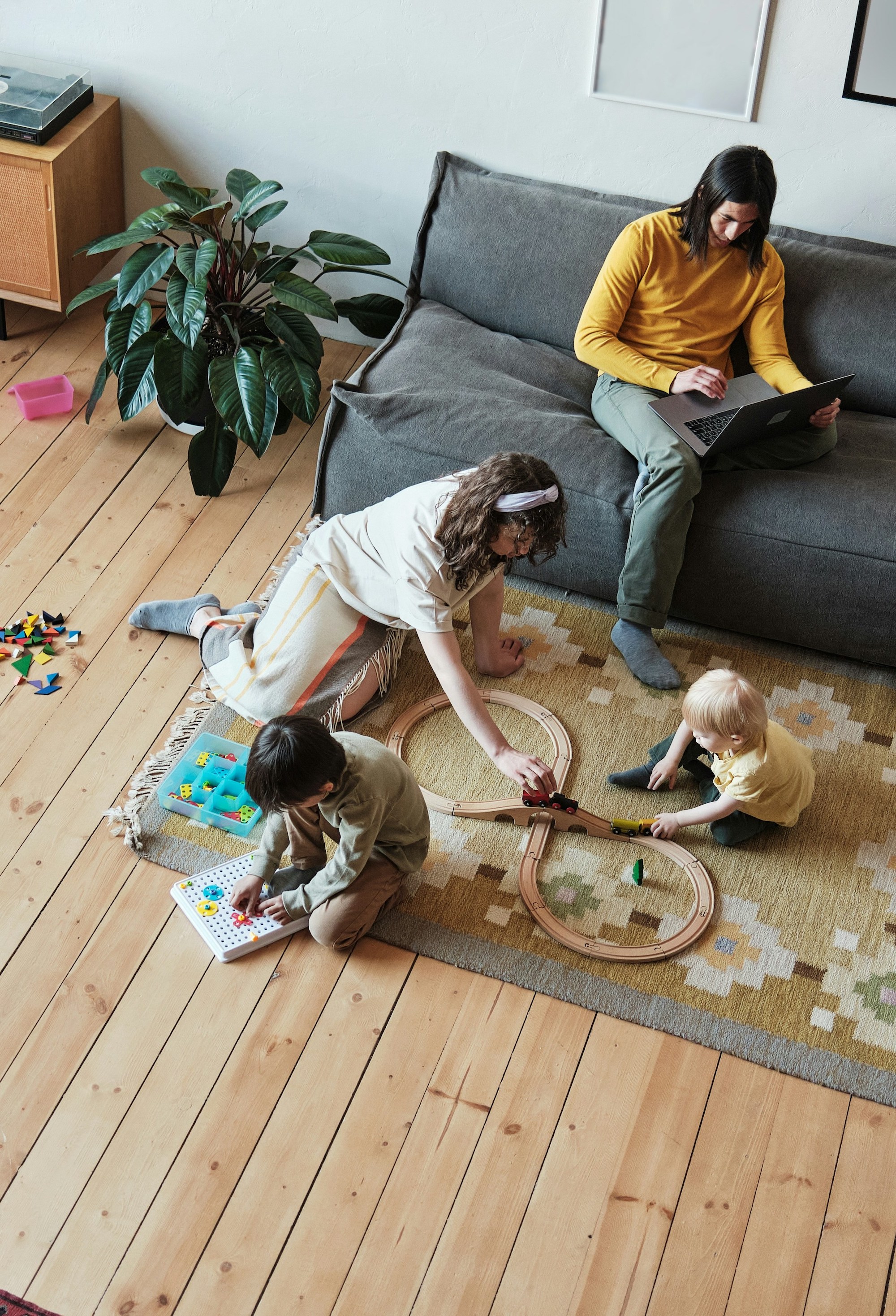 Family playing in their living room