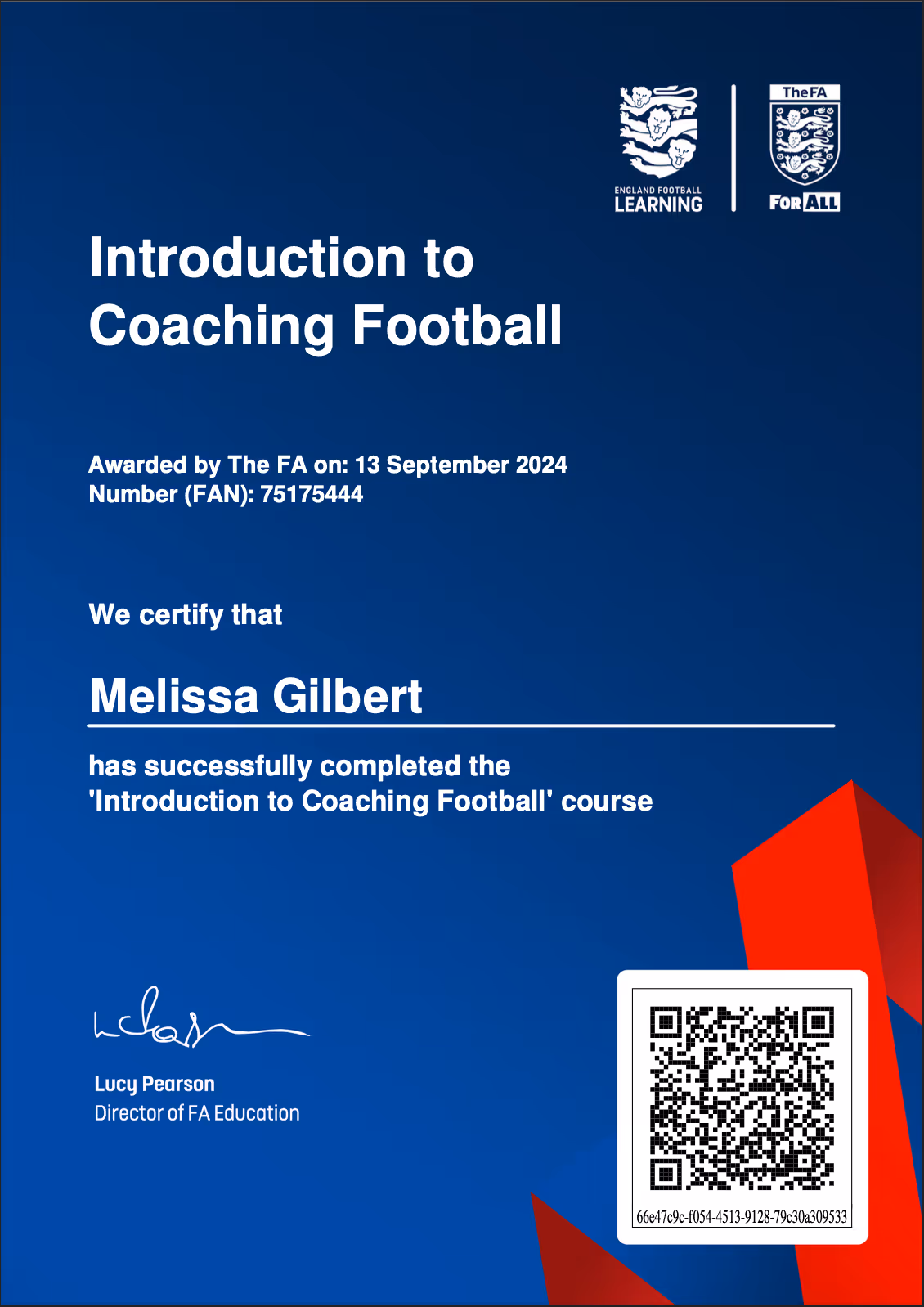 Football Coaching level 1 - Melissa Gilbert