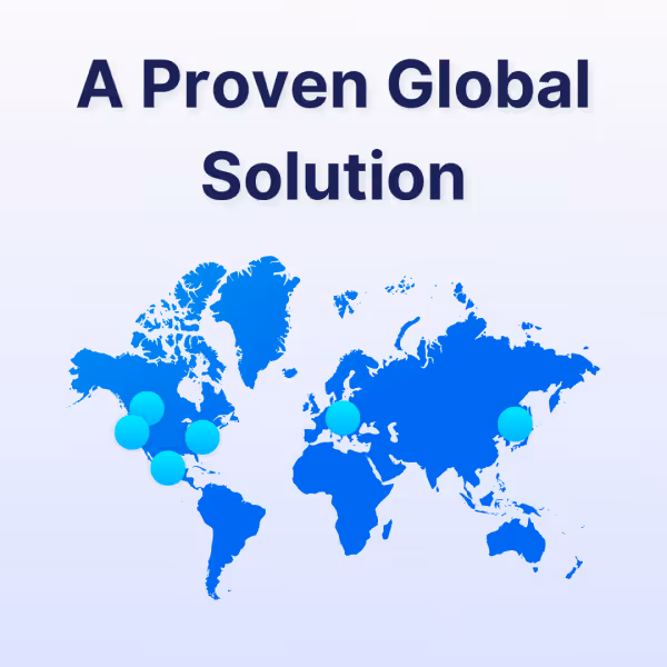 "A proven global solution" with a map of the world and blue dots where SensFlo has clients