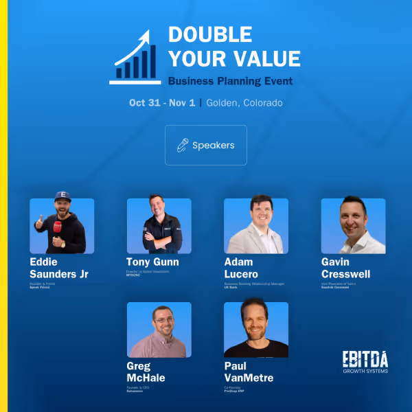An ad graphic for the EGS Double Your Value event showcasing all the event speakers