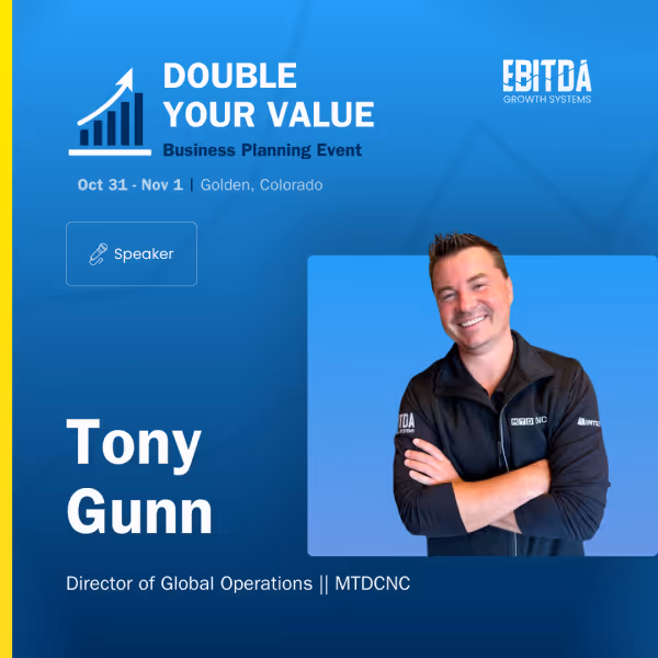 An ad graphic for the EGS Double Your Value event showcasing speaker Tony Gunn