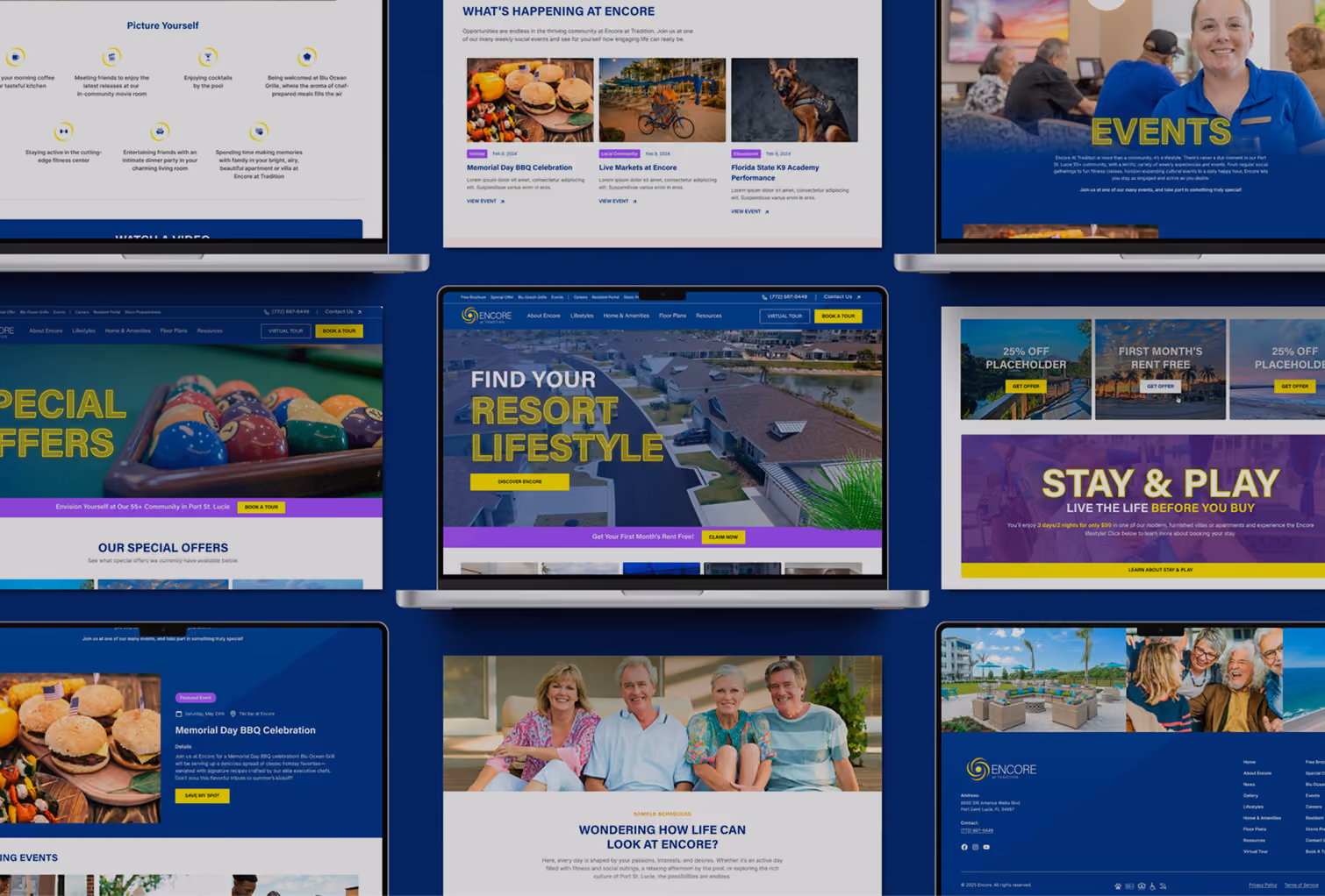 Multiple mockups of a website