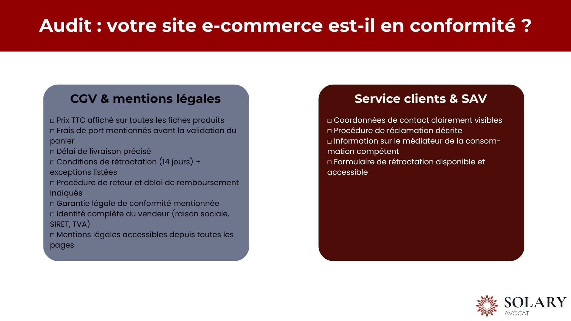 Audit conformité site e-commerce