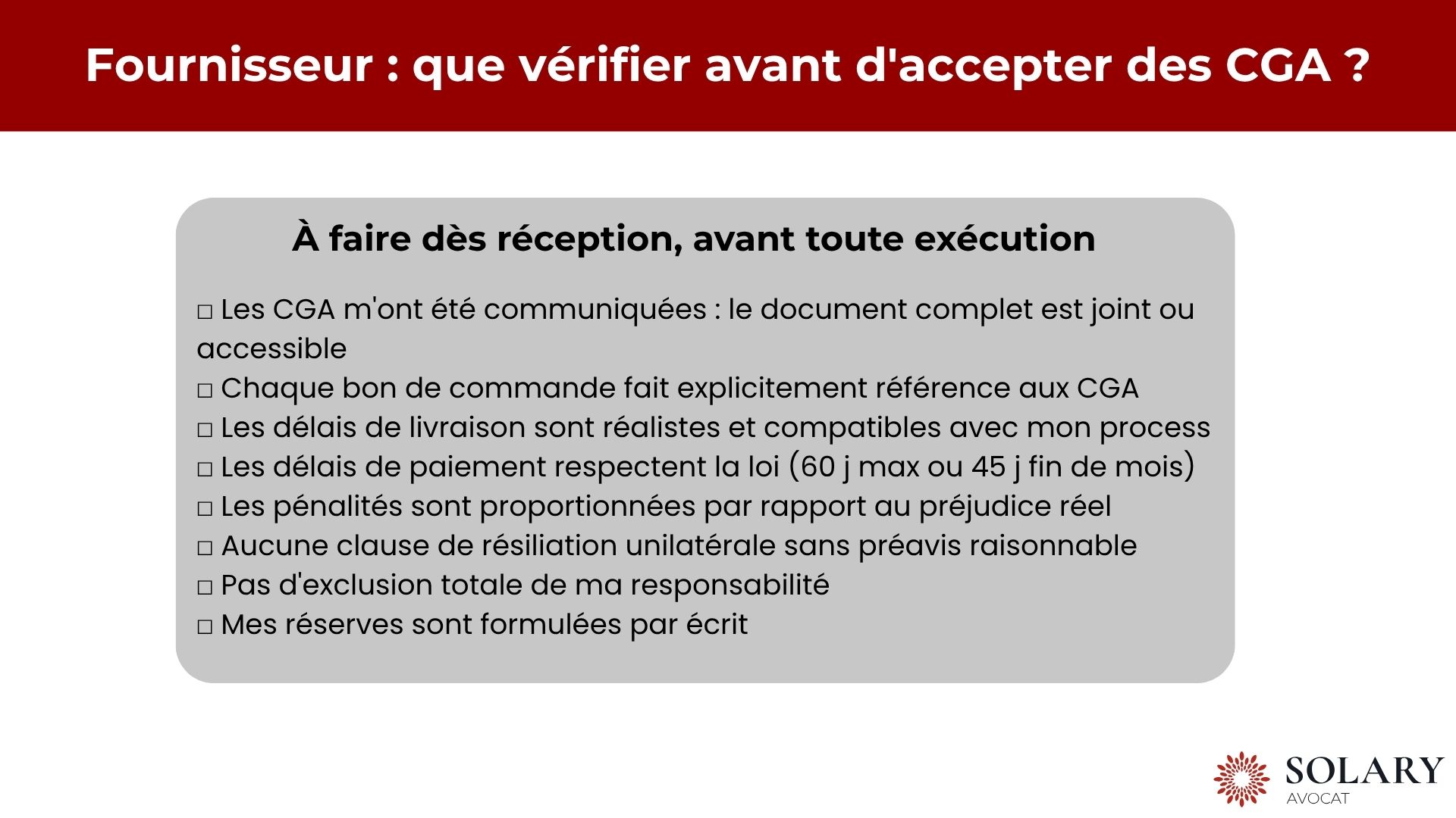 Fournisseur : que vérifier avant d'accepter des CGA ?