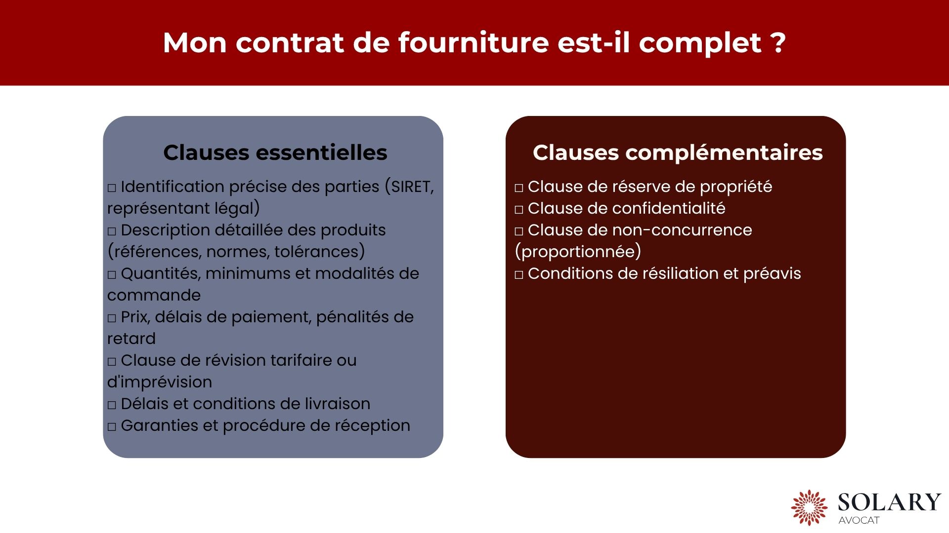 Mon contrat de fourniture est-il complet ?