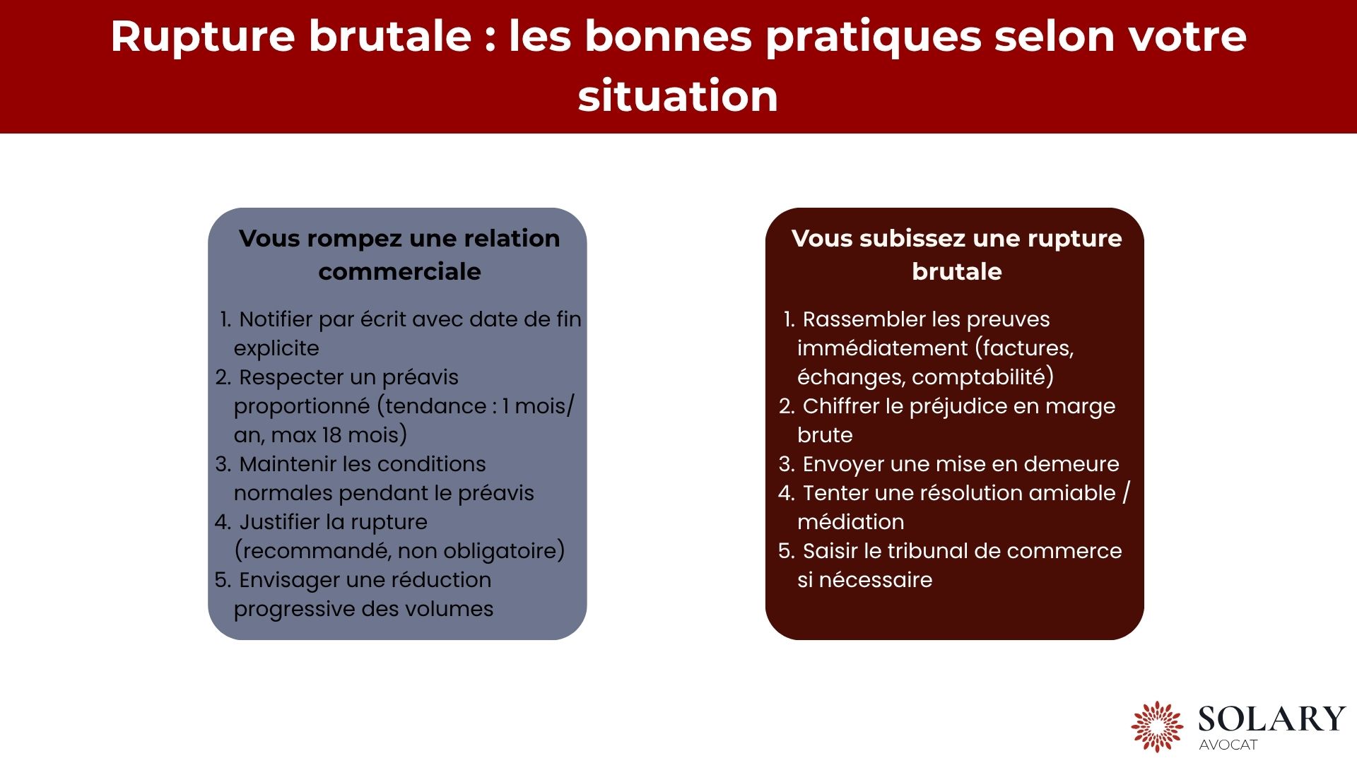 Rupture brutale : les bonnes pratiques selon votre situation