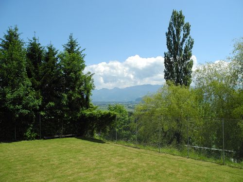 Grüne Spielwiese mit Aussicht auf die Berge