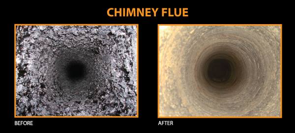 clogged chimney flue before and after