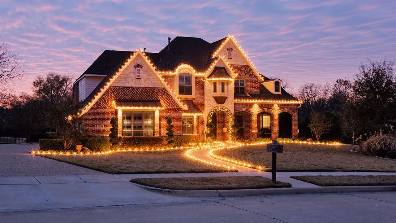 Seasonal home lighting services by All Seasons Landscaping.