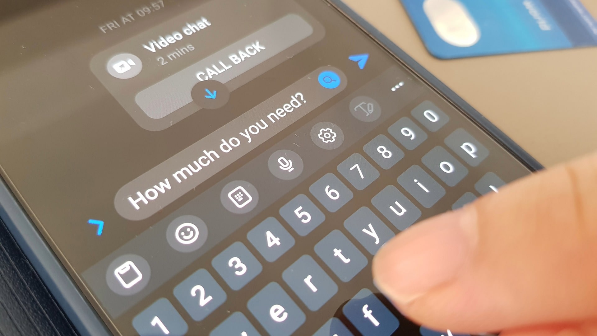 Person messaging romance scammer on cell phone