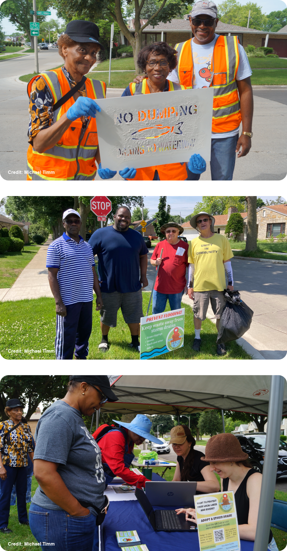 collage of people at sewer clean up activity
