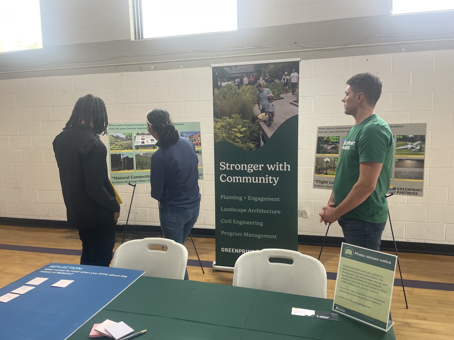 People standing in front of poster board