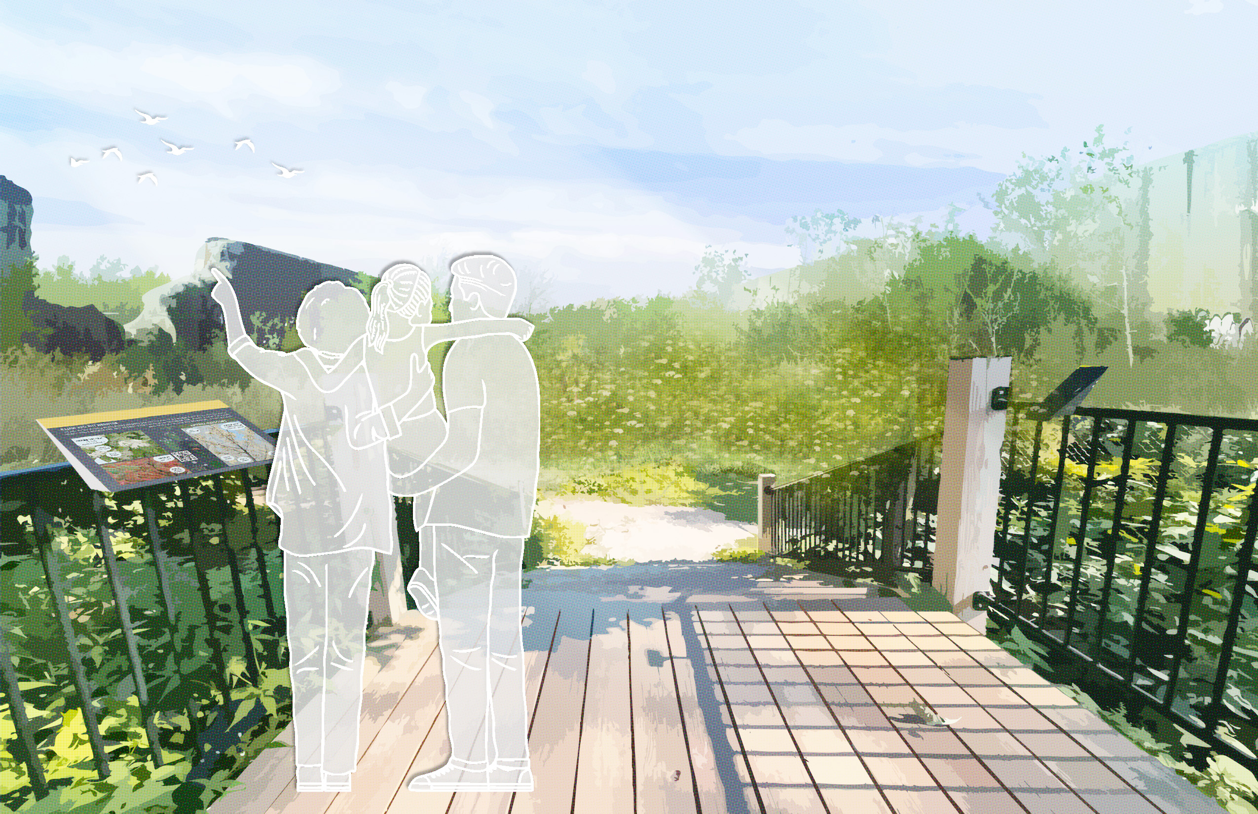 Rendering of family in park 