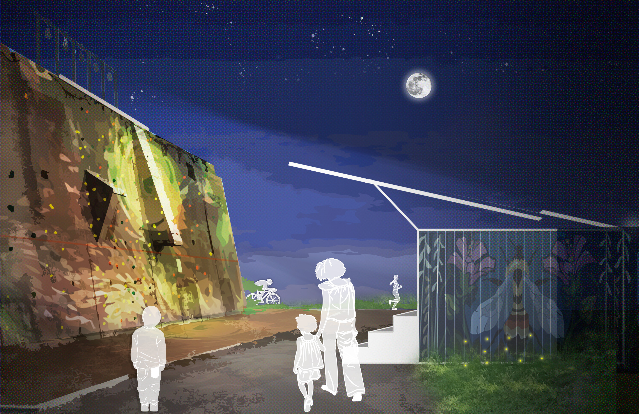 Rendering of rock wall in park 