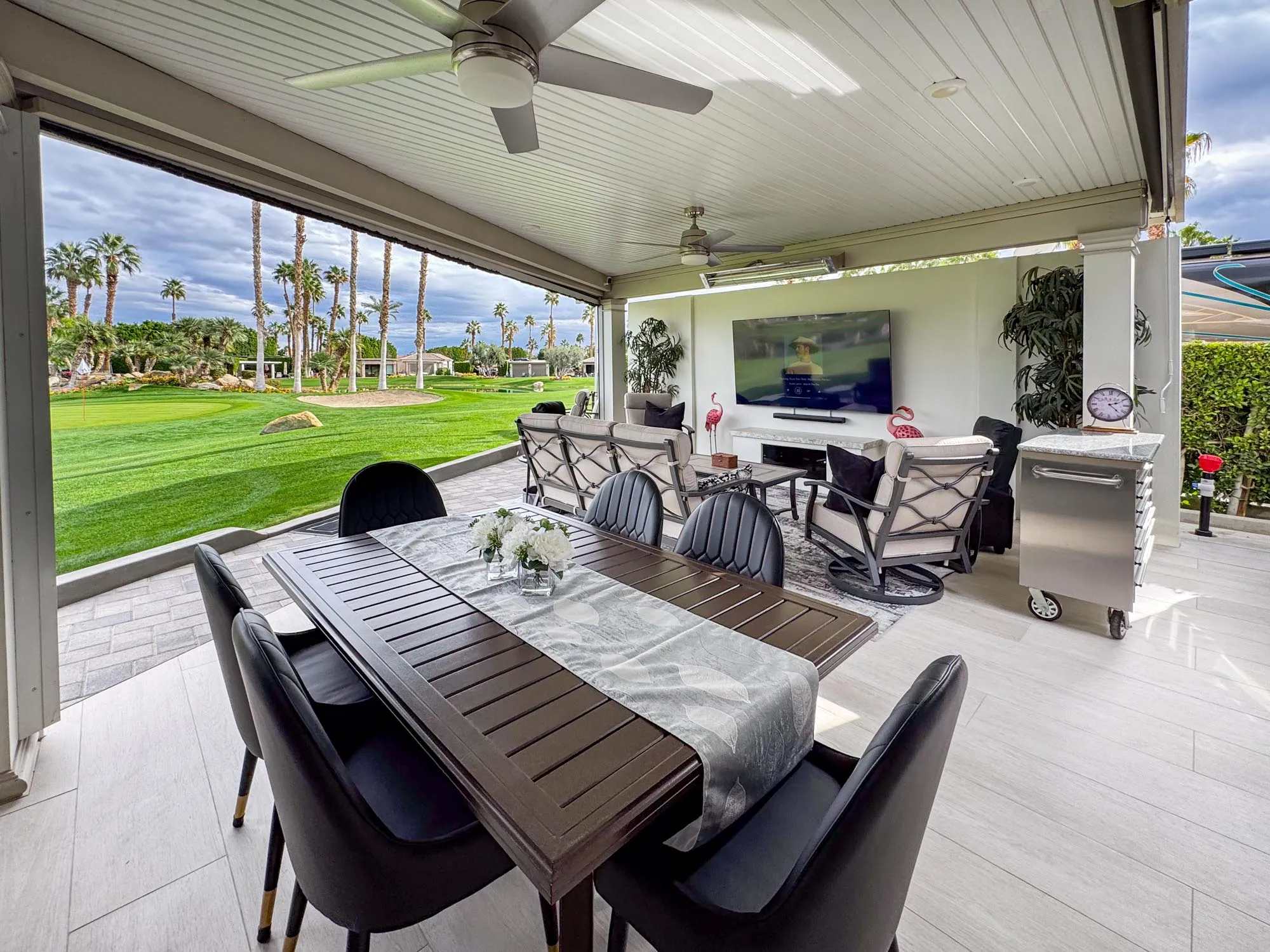 An outdoor patio adjoined to a luxury rv lot at Outdoor Resort Indio
