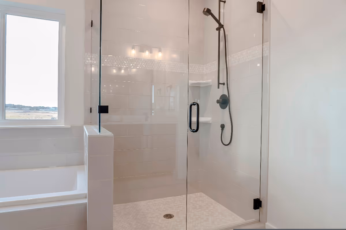 shower with glass shower door