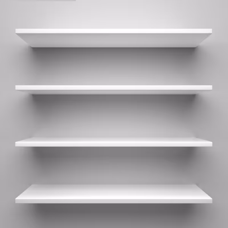 white floating shelves