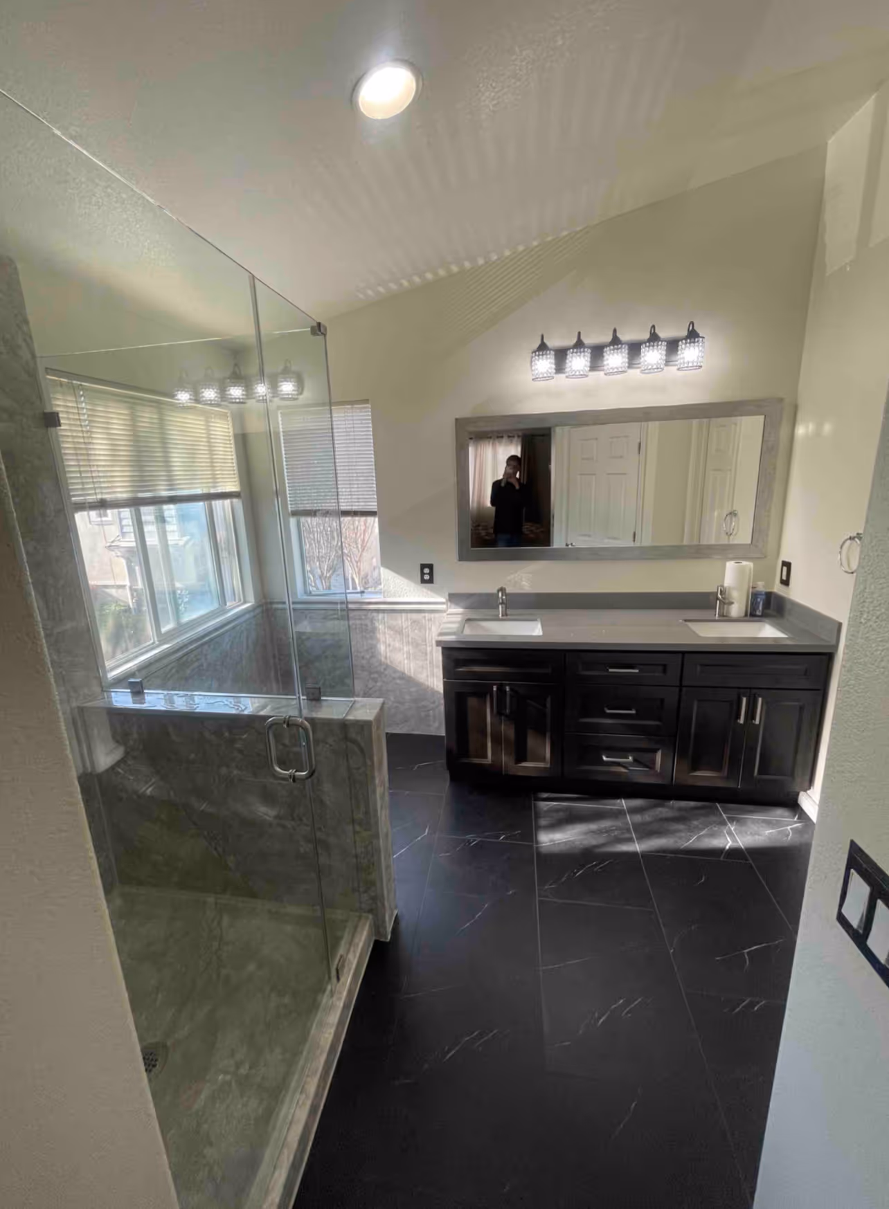 luxe bathroom with black touches