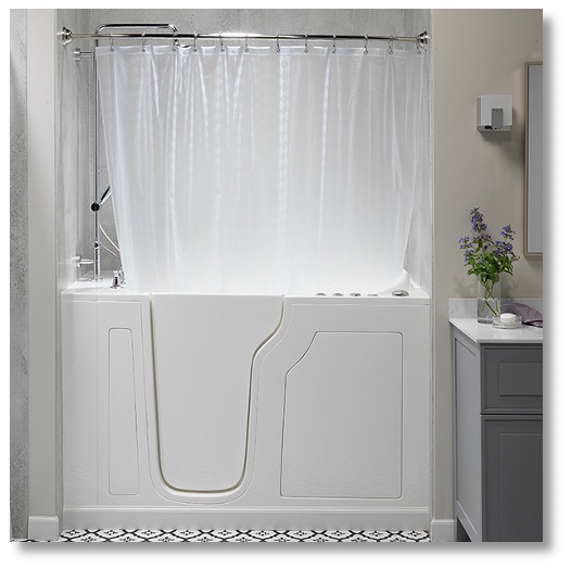 Walk-in tub remodel with aging in place bathroom features