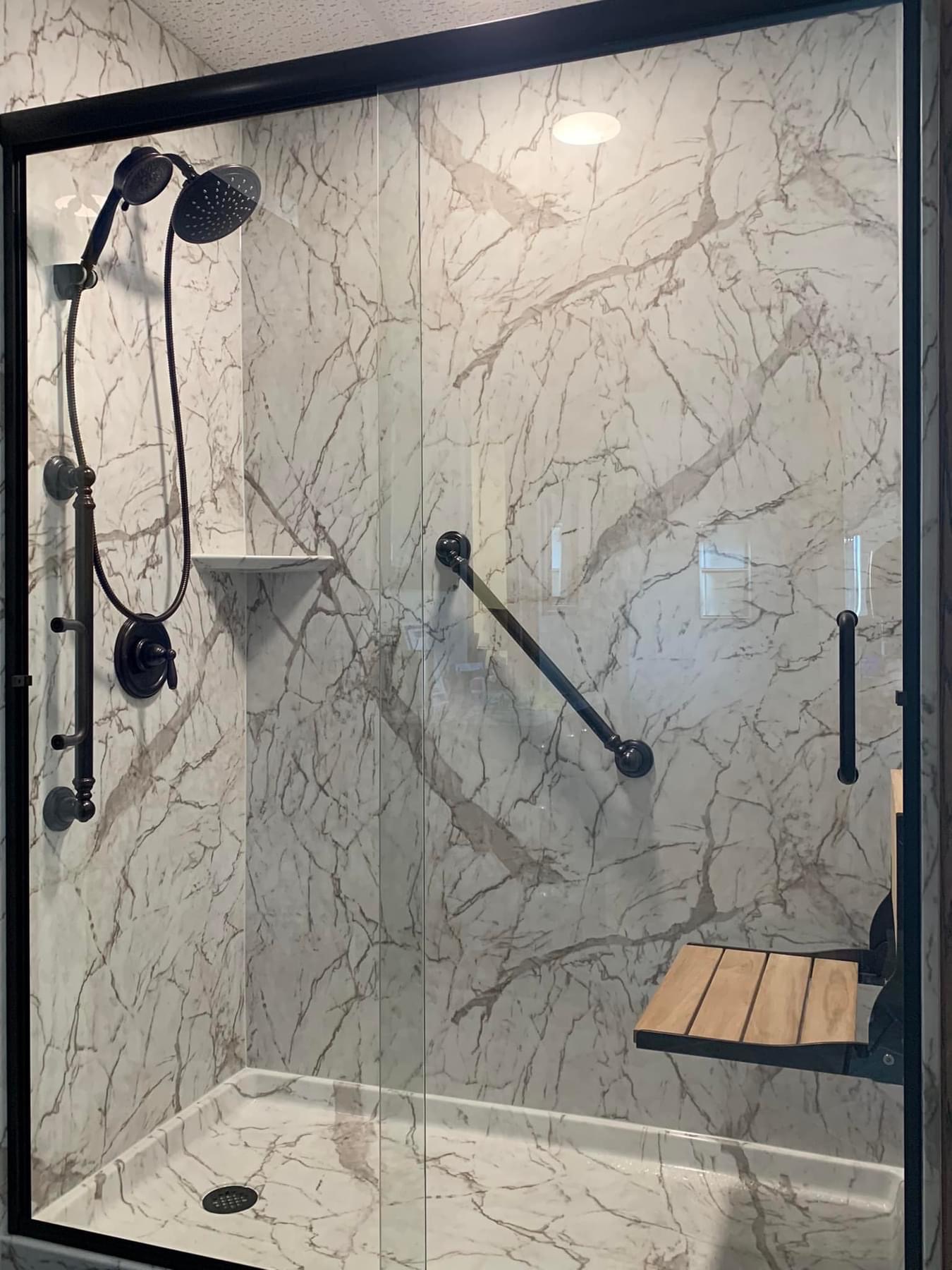 Walk in shower with Marble Shower Surrounds