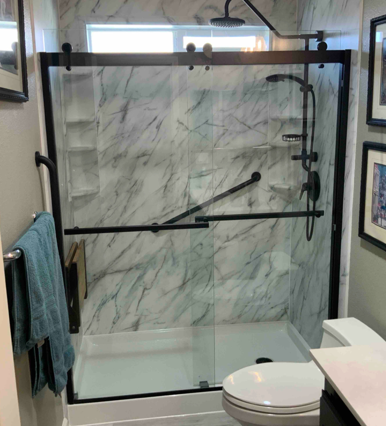 Walk-in Shower with Framed Glass Enclosure