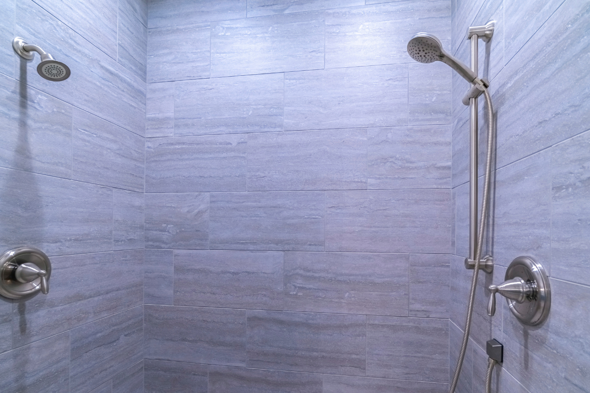double walk-in shower with two showerheads