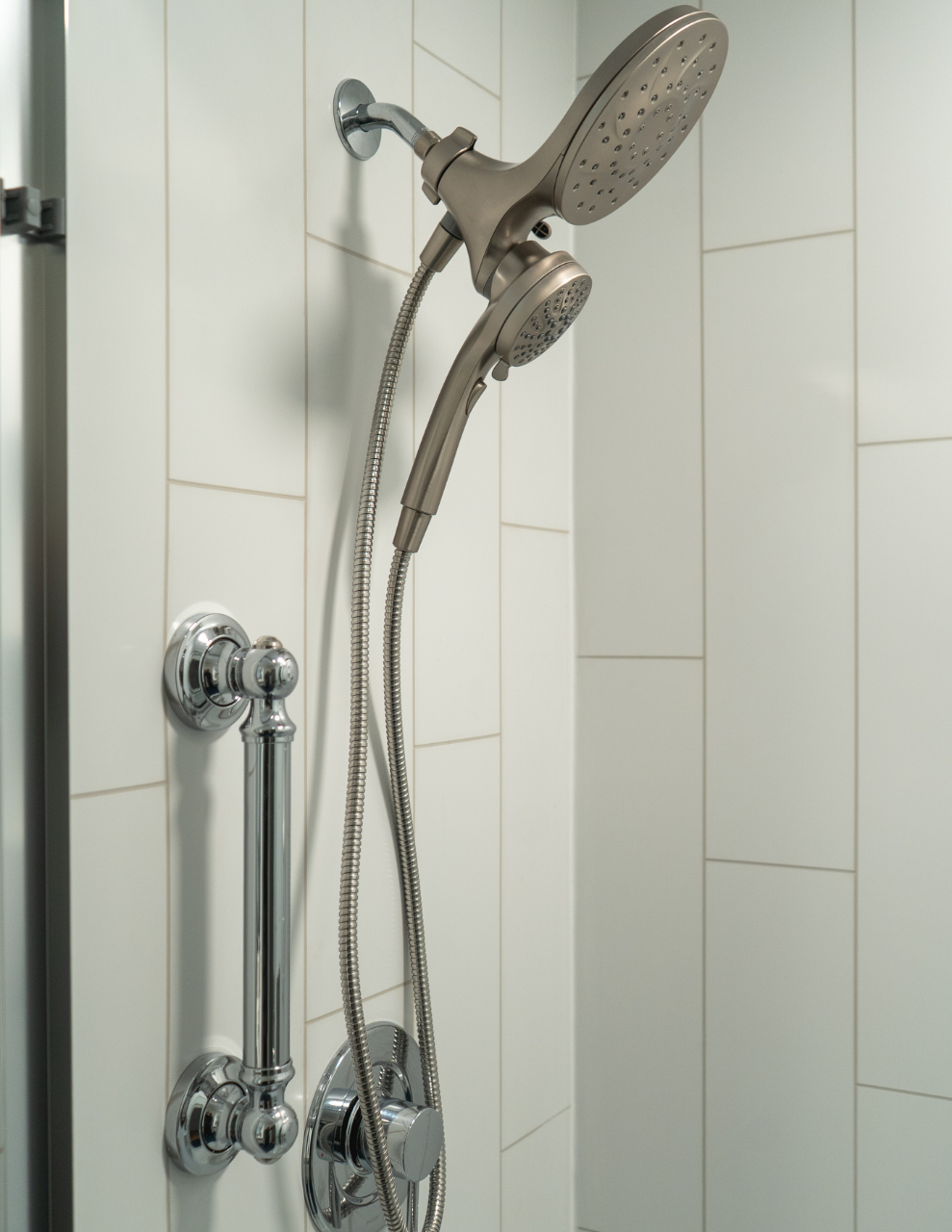 dual showerheads with handheld and regular heads