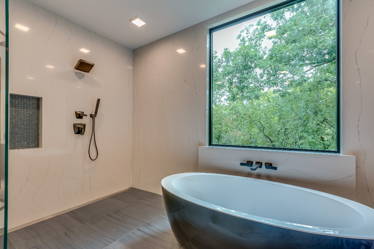 Wet Room Bathroom with shower and tub in their own glass enclosure