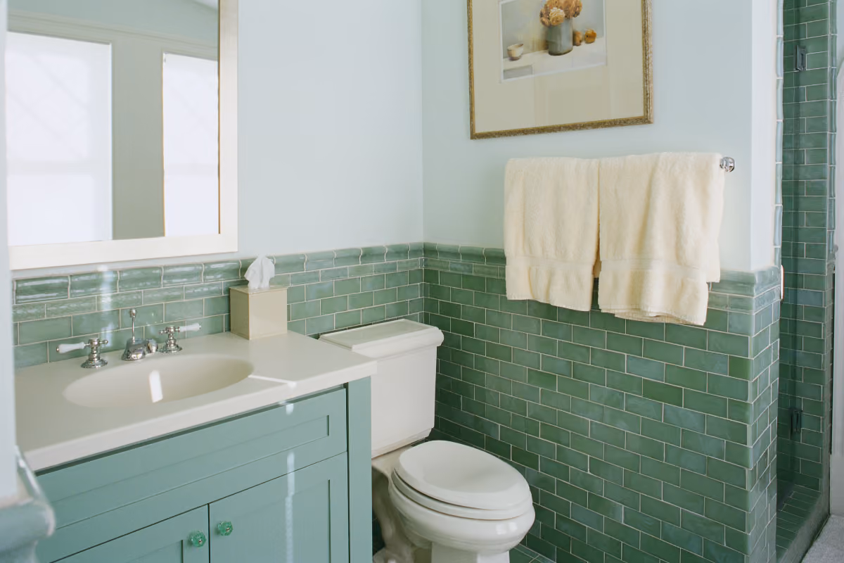green colored bathroom vanity 