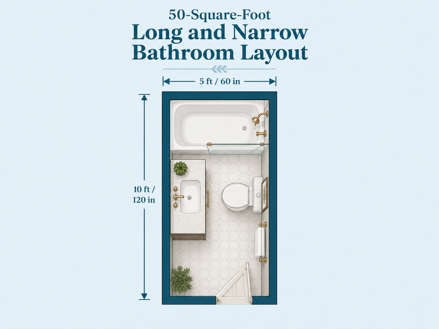 50-Square-Foot Narrow Bathroom Floor Plan Layout
