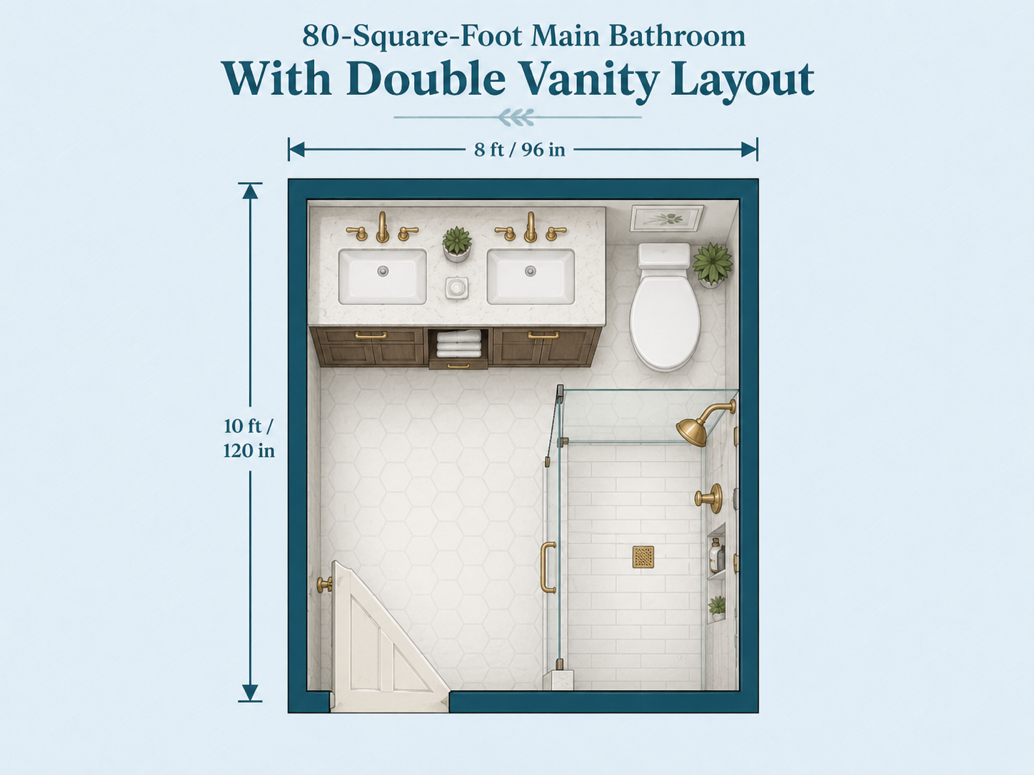 80-square-foot main bathroom with double vanity bathroom floor plan