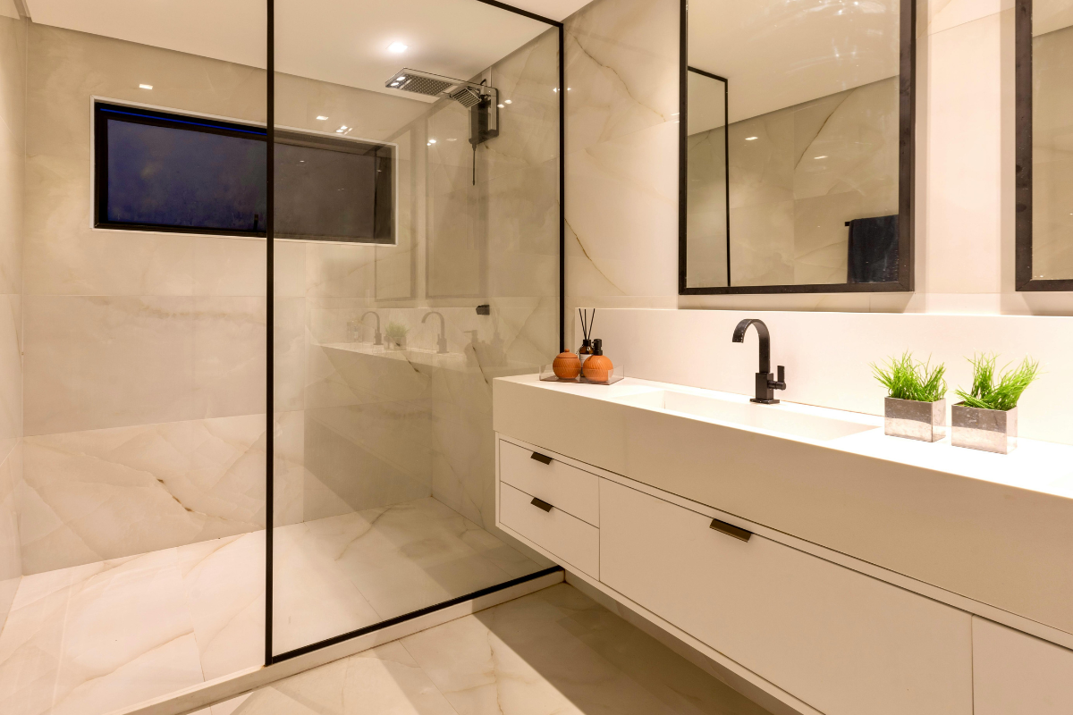 bathroom with accessible pull out drawer storage options