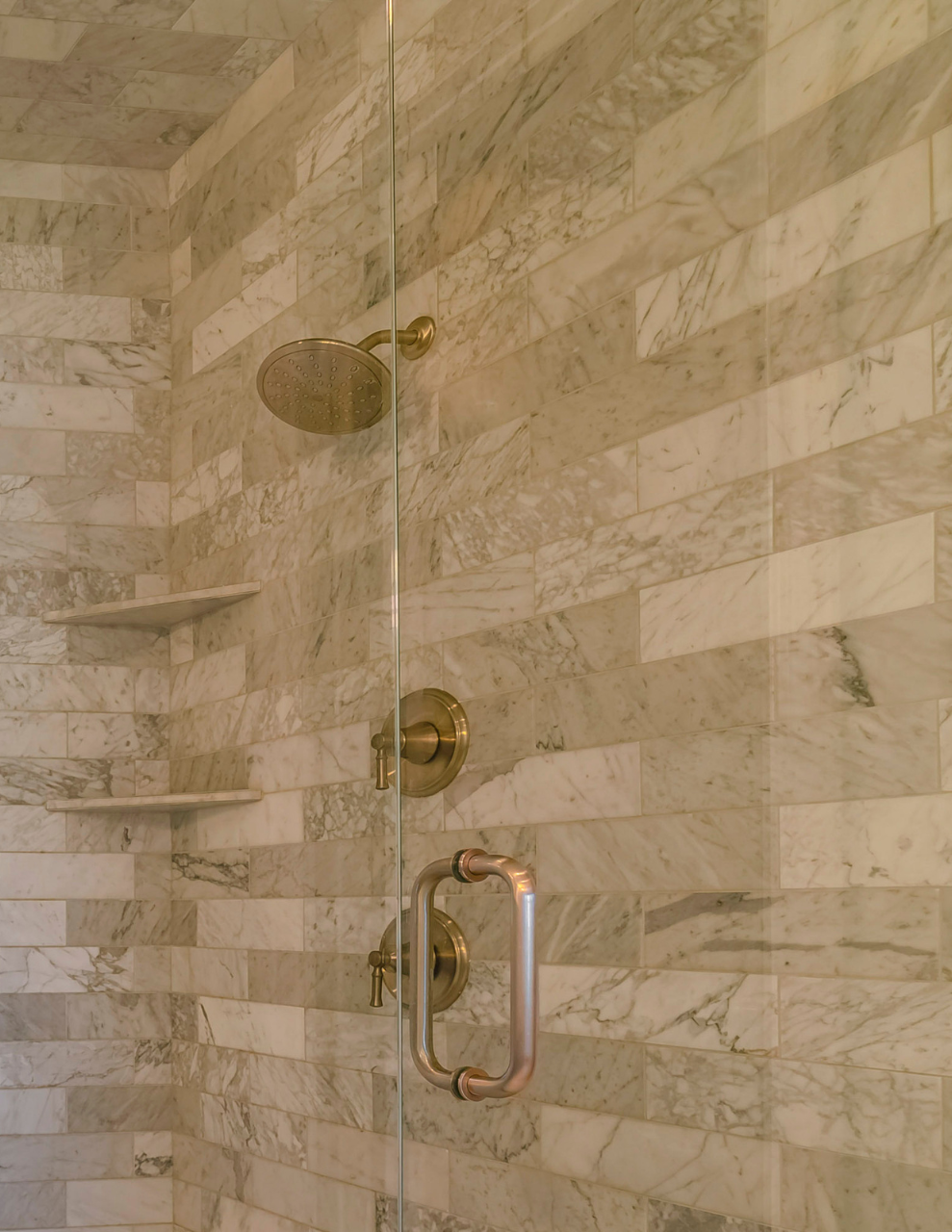 shower with natural stone shower wall material