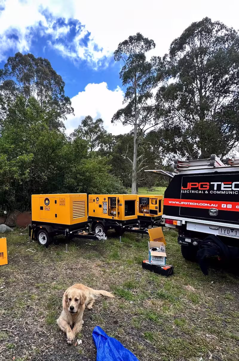 Multiple medium sized portable generators getting ready to be installed by JPG Tech for commercial and agricultural uses