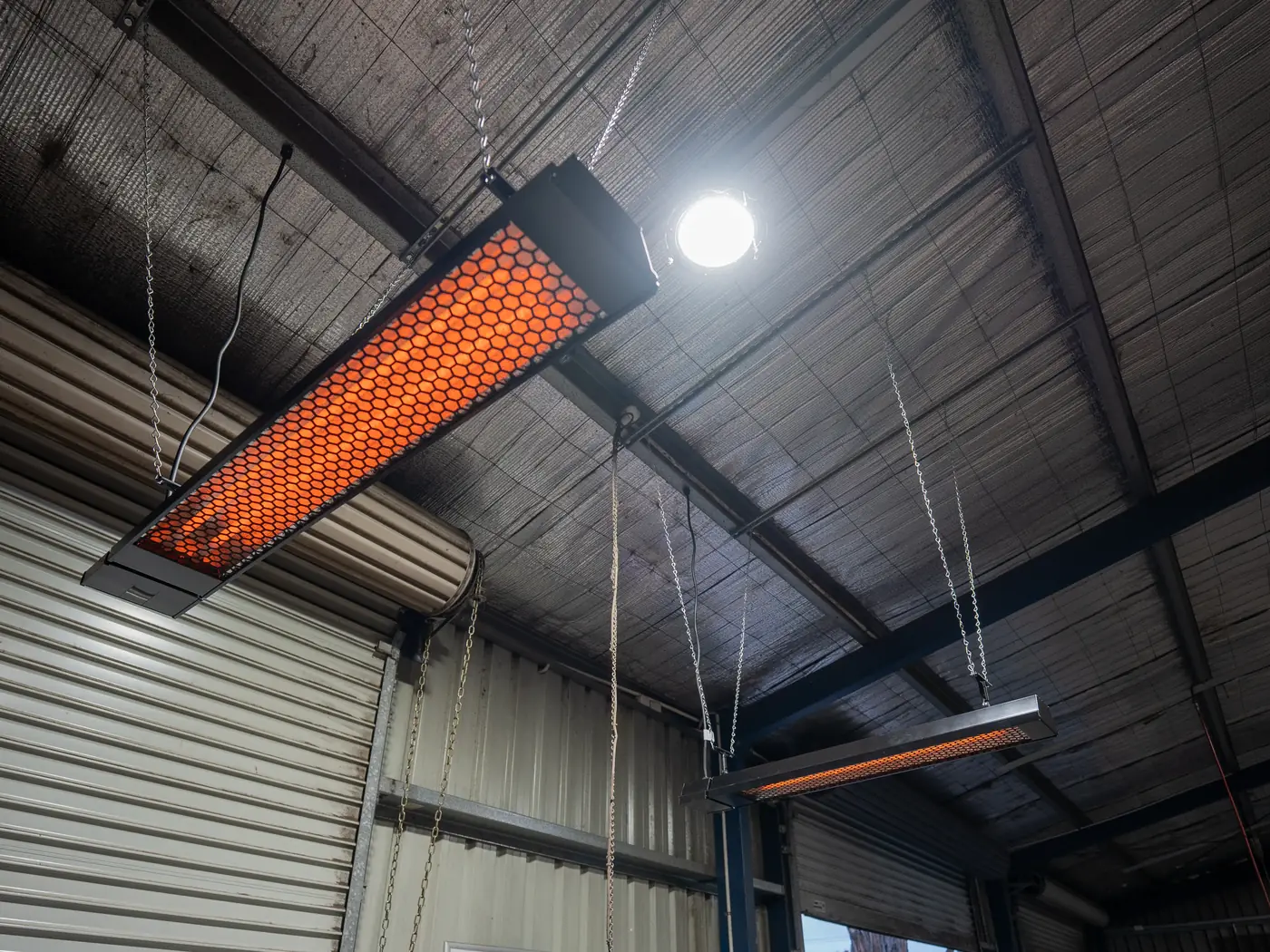 Heatstrip infrared heater hanging in the ProteaFlora potting shed