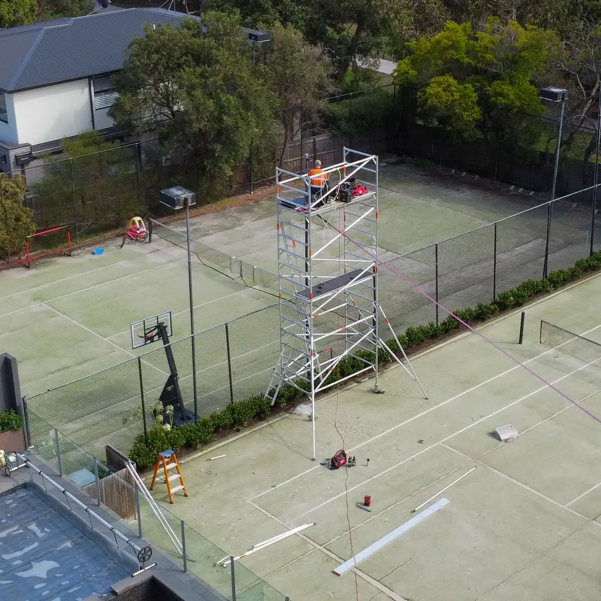 Aerial view of the new LED tennis court lighting, Glen Iris