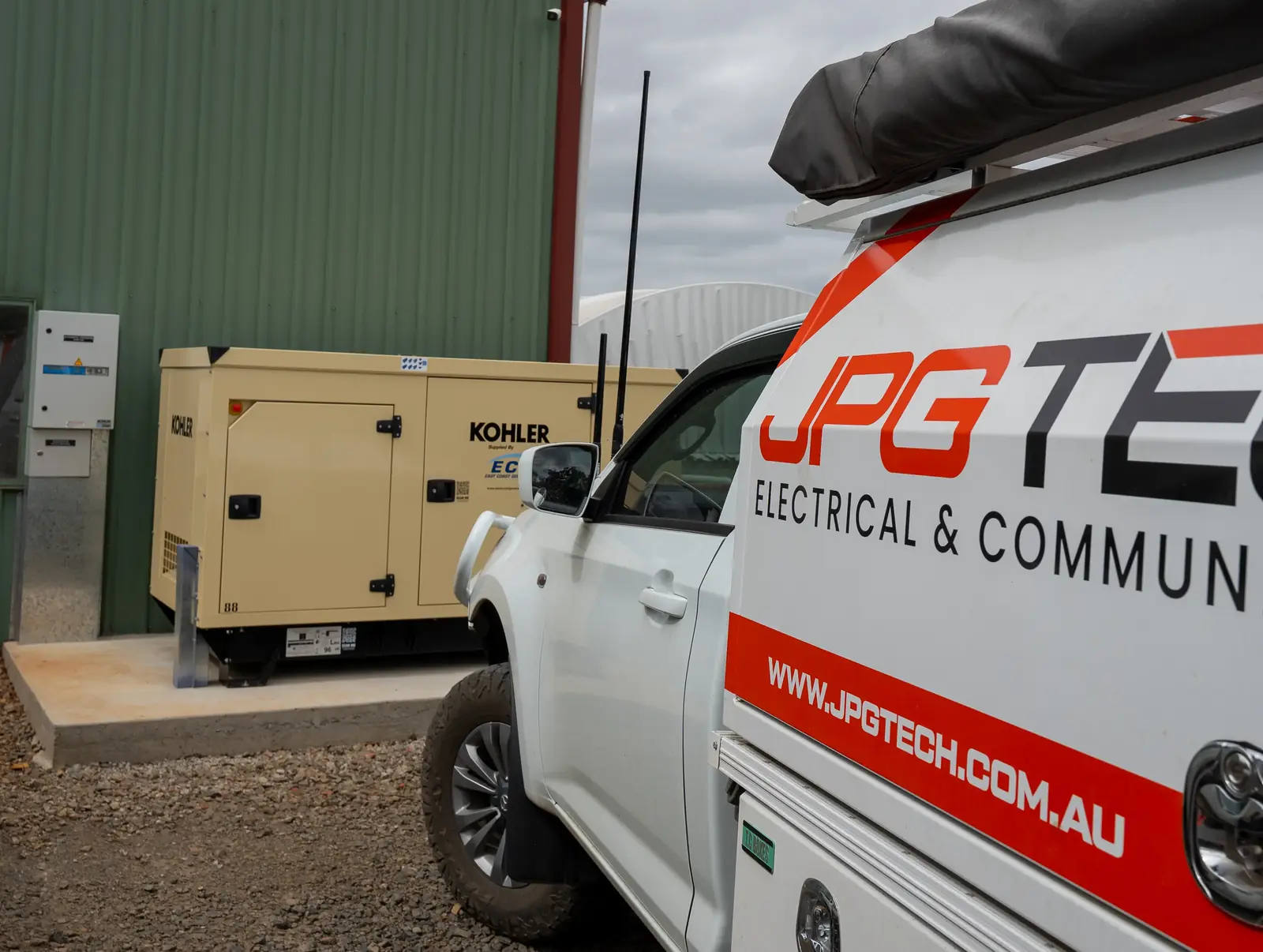Kohler standby generator beside the JPG Tech ute at Haig Nursery