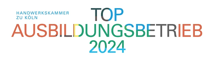 Logo der Handwerkskammer zu Köln mit dem Schriftzug Top Ausbildungsbetrieb 2024 in bunten Farben.