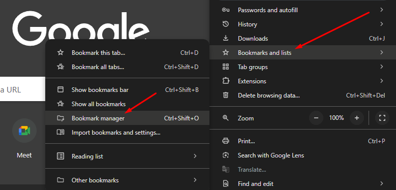 Click on Bookmark manager