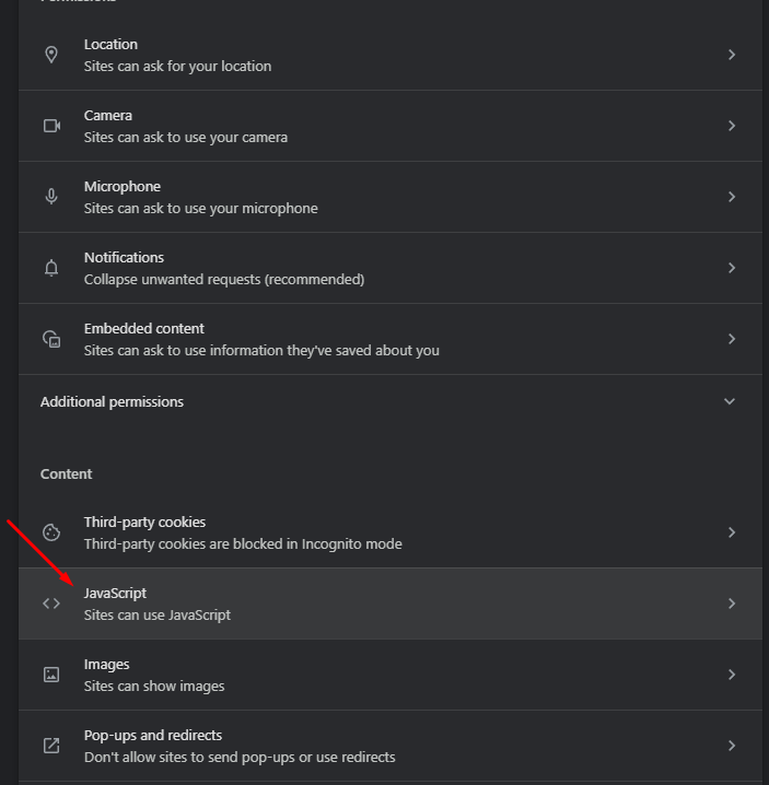 Click on JavaScript button