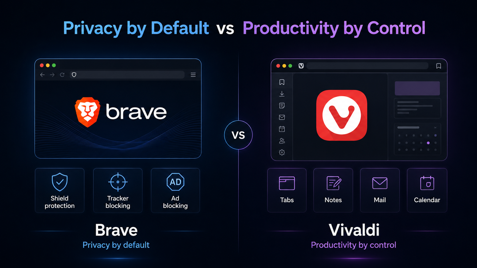 Vivaldi vs Brave privacy by default compared with productivity by control